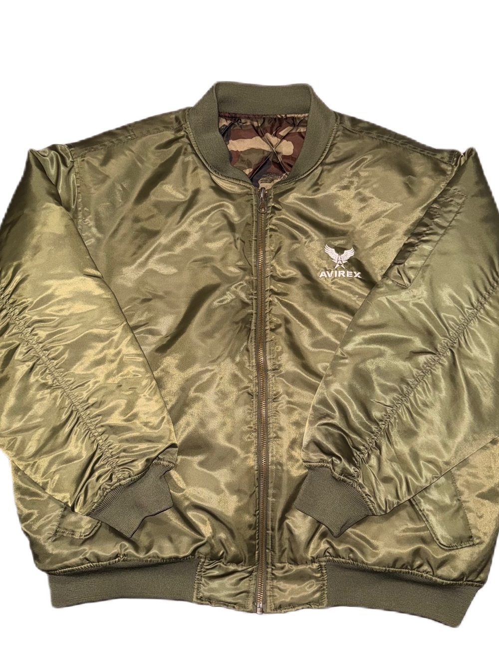 Avirex MA-1 AvIator Reversible Military Olive Green Camo Bomber Flight Jacket